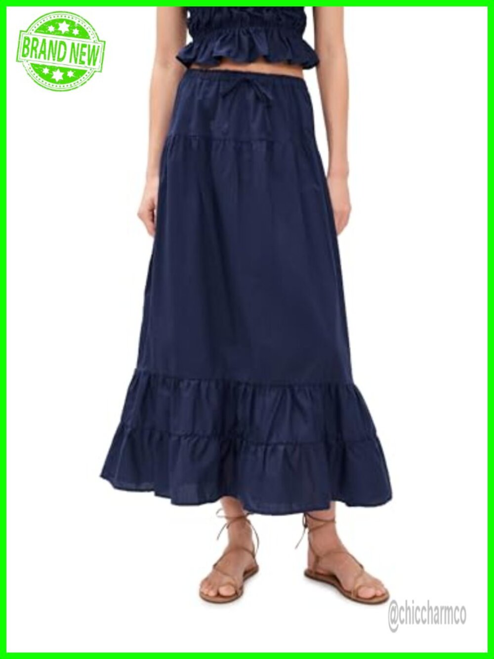 Riley Maxi Skirt Cotton Ruffled Hem Pleated High Rise Casual